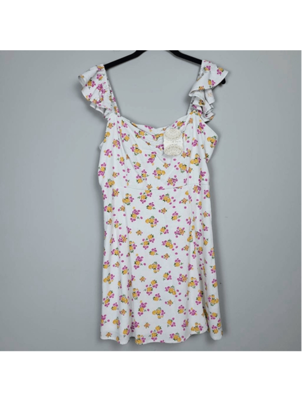 Altar'd State Womens Floral Linen Mini Dress Large White Coquette Romantic NWT